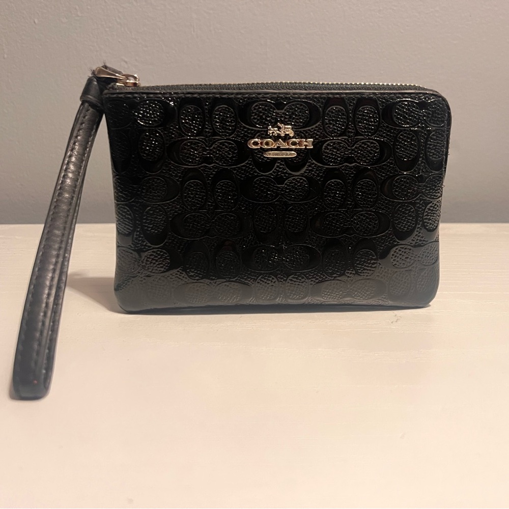 Coach Embossed Black Wristlet - Picture 2 of 3